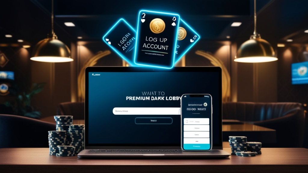 Casino-interface met login en registratie op laptop en telefoon