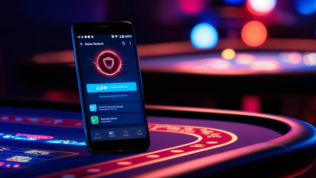 Android-telefoon met APK-installatie in een donkere casino-achtige setting